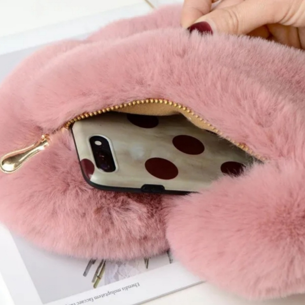 New Fashion Pink Heart-Shaped Fluffy Crossbody Bag - Picture 4 of 4